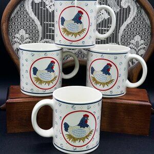 Set of 4 Vintage Country Hen on The Nest Quilt Pattern Coffee Mug Japan 1980's